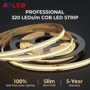Bande lumineuse LED COB à large angle de faisceau de 180 degrés, 12V 24V 320LEDs/m, bande lumineuse LED flexible avec CRI90 pour boîte lumineuse publicitaire - Product Image 1