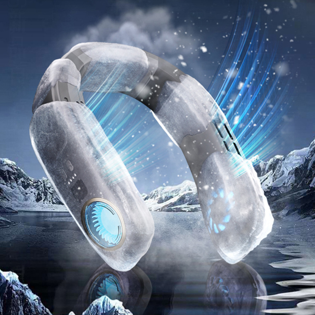 Custom Logo Cooling Bladeless Hand Free Hanging Ice Compress Neck Fan Rechargeable Cooling Neck Fan air Conditioner