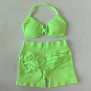 Sin Logotipo, Conjunto Deportivo de 2 Piezas para Mujer, Shorts de Cintura Alta con Efecto Scrunch, Sujetador Deportivo con Tirantes, Ropa Deportiva sin Costuras para Gimnasio y Yoga, Color Sólido - Product Image 6