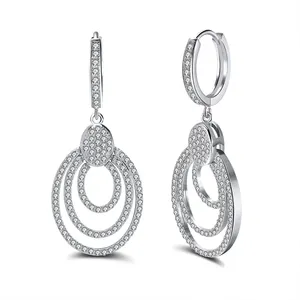 RINNTIN SE46 Desain Modis Perhiasan Pengantin Perak Murni 925 Anting Berlian Pernikahan Tetes Besar untuk Wanita