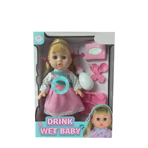 New products Kids 14 inch vinyl toys doll with accessories drinking pee baby milk bottle dinning plate 6 sounds IC