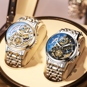 Cho Lige Lg8973 Người Đàn Ông Của Sang Trọng Thạch Anh Cổ Tay Xem Bộ Xương Vàng Thiết Kế Mặt Trăng Giai Đoạn Quay Số Biểu Tượng Tùy Chỉnh OEM Đơn Giản Làm Bán Buôn - Product Image 3