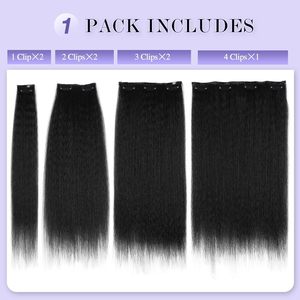 Lot de 7 <span class=keywords><strong>extensions</strong></span> de cheveux synthétiques Yaki Kinky Straight à clipser, 16 <span class=keywords><strong>clips</strong></span> invisibles, naturelles et volumineuses pour femmes - Product Image 3