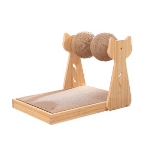 Wooden <b>Cat</b> Scratcher <b>Board</b> Sisal Column Solid Pine Wood Pet Toy For Indoor <b>Cats</b> With <b>Scratching</b> Pad And Ball Design - Product Image 2