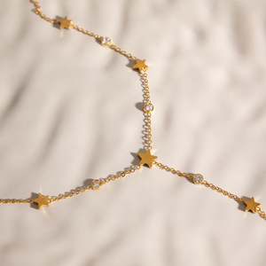 Star Y-Shape Chain Necklace Gold Plated With Zircon For Women Party Jewelry - Product Image 4