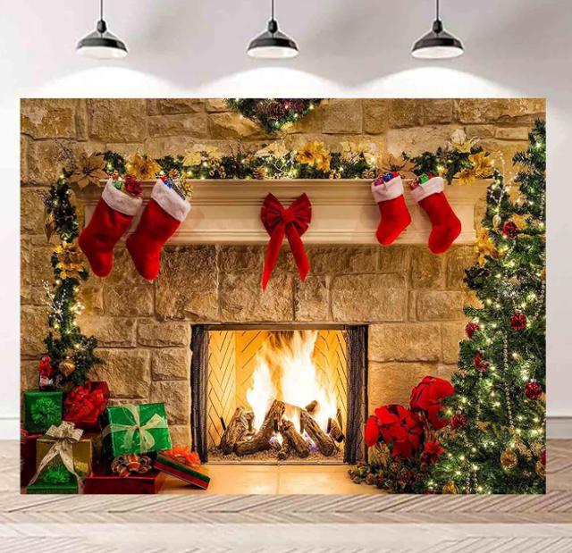 Christmas Photography Backdrops Christmas Fireplace Decoration Background Photo Happy Holiday Party Decoration Wallpaper