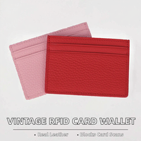 Dompet Mini Kulit Asli Vintage Tanpa Ritsleting Pria Wanita Ultra Tipis Anti RFID Tebal 4 Inci 30MM untuk Kartu Kredit
