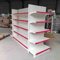 Étagère de supermarché double face en métal blanc robuste, personnalisée en usine, pour l'affichage des produits en magasin de détail, épicerie et supérette