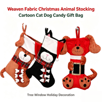 Décorations de Noël écologiques, douces et modernes, tissées, en forme d'animaux (chats, chiens), chaussettes, pendentifs d'arbre, sacs à bonbons, pour vitrine