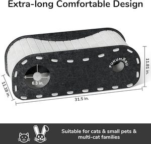 Lit pour chat d'intérieur <span class=keywords><strong>FUKUMARU</strong></span> de 31,5 pouces, lit tunnel pour chat extra long et confortable pour plusieurs chats de grande taille, cachette pour chat en feutre - Product Image 2