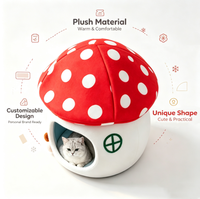 Mignonne maison pour animaux de compagnie en forme de champignon rouge, lit semi-fermé chaud pour l'hiver, pour chat et chien, doux, en peluche, confortable, type grotte, pour temps froid
