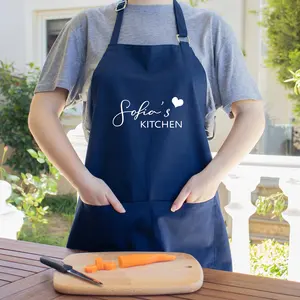 Duolai pişirme şef özel lacivert baskılı Logo özelleştirilmiş berber çalışma garson mutfak önlükleri