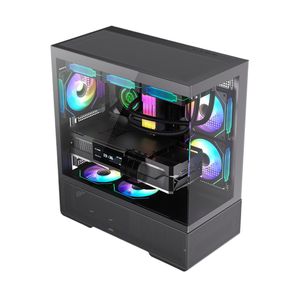 Boîtier d'ordinateur ATX Mid-Tower Gaming en verre trempé double TG avec fenêtre latérale et option Type-C, design aquarium - Product Image 5