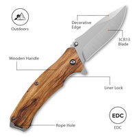 Couteau pliant personnalisé en acier inoxydable 3cr13 avec lame à pointe tombante, manche en bois, qualité industrielle, couteau de poche pour le camping