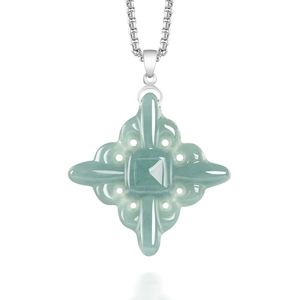 Collier avec pendentif en jade naturel véritable bleu iris, en forme de fleur, en argent S925, serti de jade de qualité glace. - Product Image 2