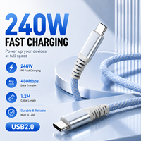 Nouveau câble USB-C vers USB-C 240W 2026, charge rapide PD 48V 5A, USB 2.0, tressé en nylon, pour ordinateur portable, OEM ODM