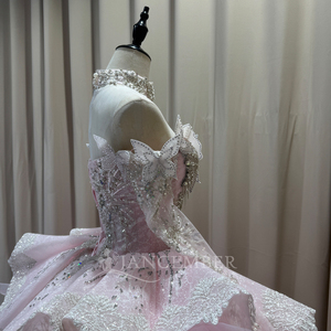 Vestido de Quinceañera Rosa Rubor MC045 con Hombros de Mariposa, Cuentas Plateadas, Brillo y Volantes, Vestido de Princesa para Fiesta de 15 Años Jancember - Product Image 5
