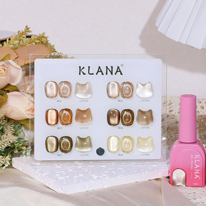 KLANA Nude Brown Crystal Cat Eye Gel <b>Nail</b> Polish Kit Strong Magnet Streak Free Uv Gel for High Shine Magnetic Cat Eye Gel - Product Image 2