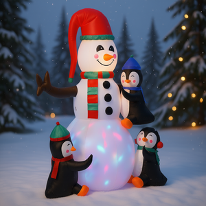 Bonhomme de neige lumineux avec 3 pingouins, décoration de Noël gonflable pour extérieur, 6 pieds, décorations de Noël pour intérieur - Product Image 2