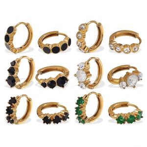 High-End Retro Hoop <b>Earrings</b> <b>for</b> <b>Women</b> All-Match Simple Color Stainless Steel Gold Classic Zircon Inlaid Ear Buckle Rings - Product Image 5