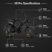 Vélo électrique tout-terrain robuste 750W 48V 15AH avec pneus larges de 20 pouces, haute performance, polyvalent pour adultes, idéal pour la conduite en milieu campagnard