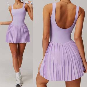 Gaun tenis lipit untuk wanita, gaun olahraga tenis bersaku dengan celana pendek bawaan, ROK latihan Gym anti-paparan - Product Image 2