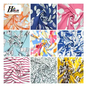 Shaoxing keqiao factory polyester woven plain stretch poly 4 way spandex fabric print for women dress