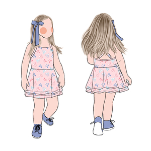 Dolce stile caramella simpatico cartone animato stampa abito da principessa estivo regolabile tracolla ragazze vestito con 2 strati di gonne - Product Image 6