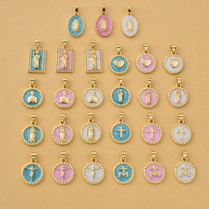 JS2095 Dijes de Moneda Esmaltados en Rosa Pastel, Blanco y Azul de Nuestra Señora de Guadalupe, Jesús y San Judas, Suministros de Joyería Religiosa Católica - Product Image 2
