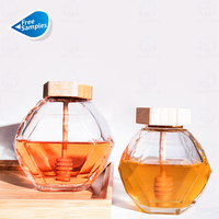 Échantillons gratuits Exquis 250ml 380ml 760ml Sirop de miel en verre de forme de luxe Stockage hermétique Pot de miel avec couvercle en bambou