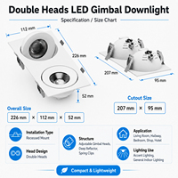 Plafonnier LED encastré à double tête, luminaire carré orientable, spot LED carré