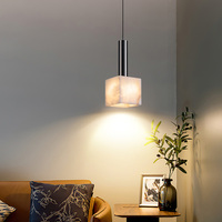 Lampada a Sospensione DGLUX in Alabastro, Cubo Quadrato LED 12W Nero Perla per Camera da Letto e Soggiorno