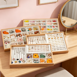 Natural Wooden Divided <b>Jewelry</b> Tray, Multi-grid Earring Ring <b>Necklace</b> Storage Display Organizer <b>Box</b> - Product Image 5