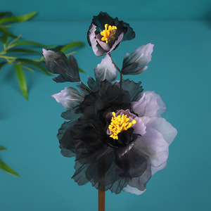 Nouvelle pince à cheveux Hanfu 2024, design original fait main, style antique, haut de gamme, motif pivoine en feuille, coloris noir et violet - Product Image 2