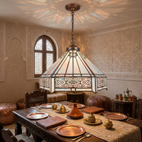 Lustre suspendu LED rétro en fer et verre, style marocain arabe, fait main, taille moyenne, avec angle de faisceau de 360° pour salle à manger