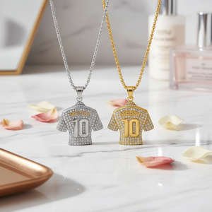 Nouveau collier pendentif maillot <span class=keywords><strong>de</strong></span> <span class=keywords><strong>football</strong></span> n°10 en acier inoxydable plaqué or avec zircon incrusté, style hip-hop - Product Image 6