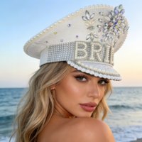 Chapeaux de festival et de mariage blancs à sequins et perles, style capitaine, pour mariée, avec strass, pour Burning Man, vente en gros, MOQ 3
