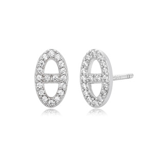 Boucles d'oreilles pendantes en argent sterling pour femme, avec chaînes et zircons pavés, motif nez de cochon, ovales, bijoux de fête, cadeau - Product Image 2