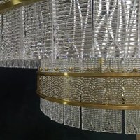 Grande suspension en cuivre de luxe moderne ronde en laiton couleur eau motif lustre en verre pour la décoration intérieure salon