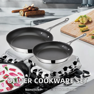 Ensemble de casseroles en acier inoxydable Cook's Direct de Jamie Oliver, 2 casseroles 24/28 cm, revêtement antiadhésif, indicateur de cuisson, rivets sécurisés - Product Image 2