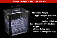 Offre Spéciale 1000PCS ACRYLIQUE Poker Puces Valise Transparent Cas Avec Mot de Passe Texas Hold'em Double Ouvert Boîtes à Monnaie Avec 10 plateaux