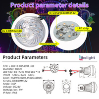 Lumière pixel certifiée 60 mm RGBW UCS2904 DMX512 DC24V 5W SMD5050 18 LED 360 degrés IP67 pour parc d'attractions, carnaval, divertissement