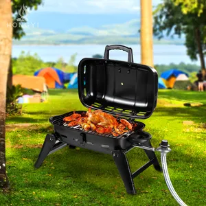 HY terlaris dudukan Bbq Mini, panggangan Gas portabel koper stainless steel baja anti karat untuk taman memasak