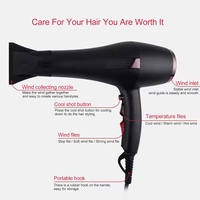 Sèche-cheveux professionnel 2400W compact haute technologie sur pied avec fonction ionique et diffuseur ionique, en plastique, idéal pour les voyages
