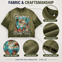T-shirt Homme Oversize Cropped Boxy à Ourlet Brut, Impression DTG, Motif Graphique, Délavé à l'Acide, Grammage Lourd, Fabrication OEM Personnalisée, Marque Privée