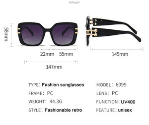 แว่นกันแดดแฟชั่น UV400 ทรงเหลี่ยมย้อนยุค กรอบ PC สำหรับขับรถ กิจกรรมกลางแจ้ง ผู้หญิงหรือผู้ชาย - Product Image 2