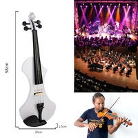 NAOMI Violon Électrique 4/4 Pleine Grandeur Violon Silencieux en bois Massif W/Étui à Violon + Nœud Papillon + Casque + Colophane + Câble Audio (Blanc)