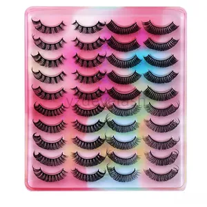 Factory Wholesale 10 20 Pairs Russian Strip Lashes Winked Deep Wave Faux Mink Volume D Curl Eyelashes