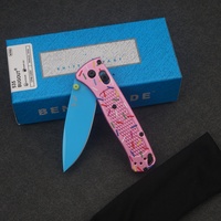Cuchillo de Camping BM 535 Bugout, Mango de Aleación de Aluminio, Hoja Plana Azul con Borde de Acero S30V, Punta de Lanza, 19 cm, 0.3 mm de Grosor, Apertura Manual