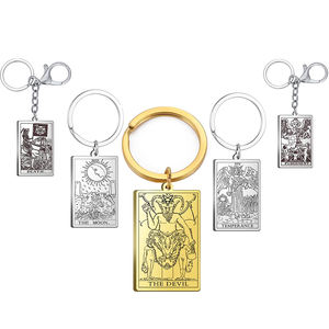 Großhandel Custom Silber 18 Karat vergoldet Edelstahl Männer Frauen Schlüssel ring Hummer verschluss Vintage Amulett <span class=keywords><strong>Tarot</strong></span> karten Schlüssel bund - Product Image 1